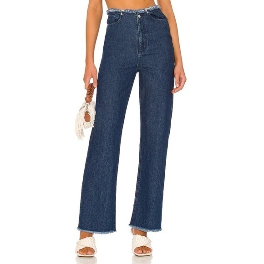 WeWoreWhat Frayed Straight Jean Medium Wash Blue High Rise Womens Size 27